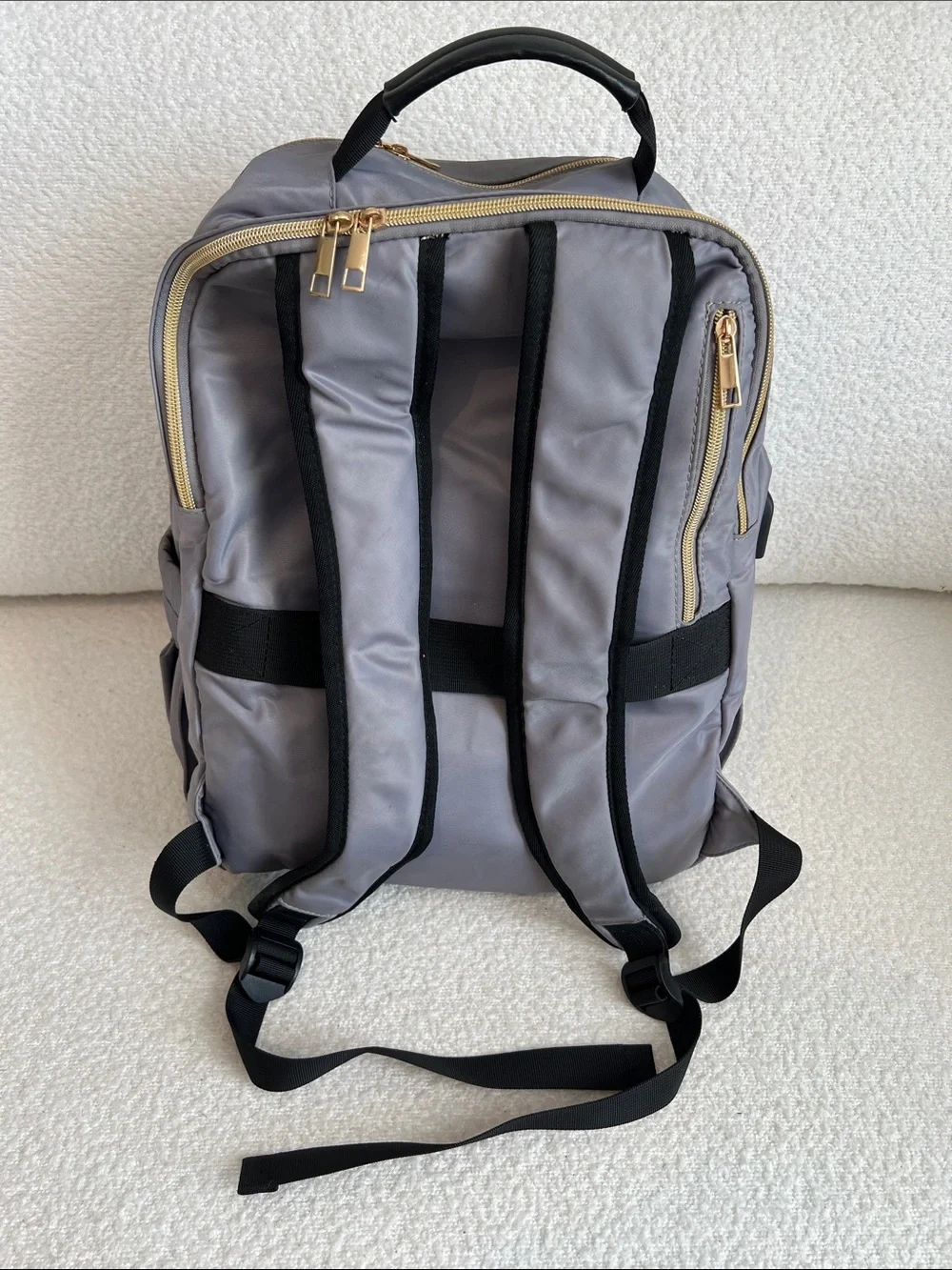Quilted Gray Women's Backpack with Gold Hardware